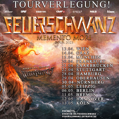 Feuerschwanz, Warkings und Angus McSix auf der Memento Mori Tour am 21. April 2023 in der Garage Saarbrücken