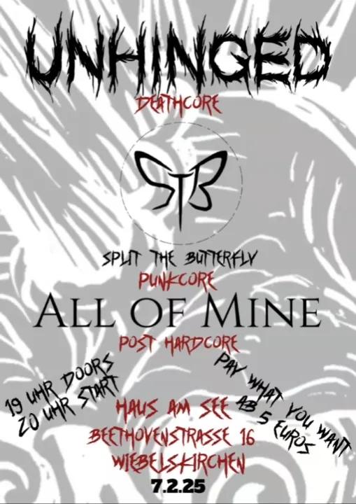 Unhinged, Split the Butterfly und All of Mine am 7. Februar 2025 im Haus am See in Neunkirchen&nbsp;Wiebelskirchen