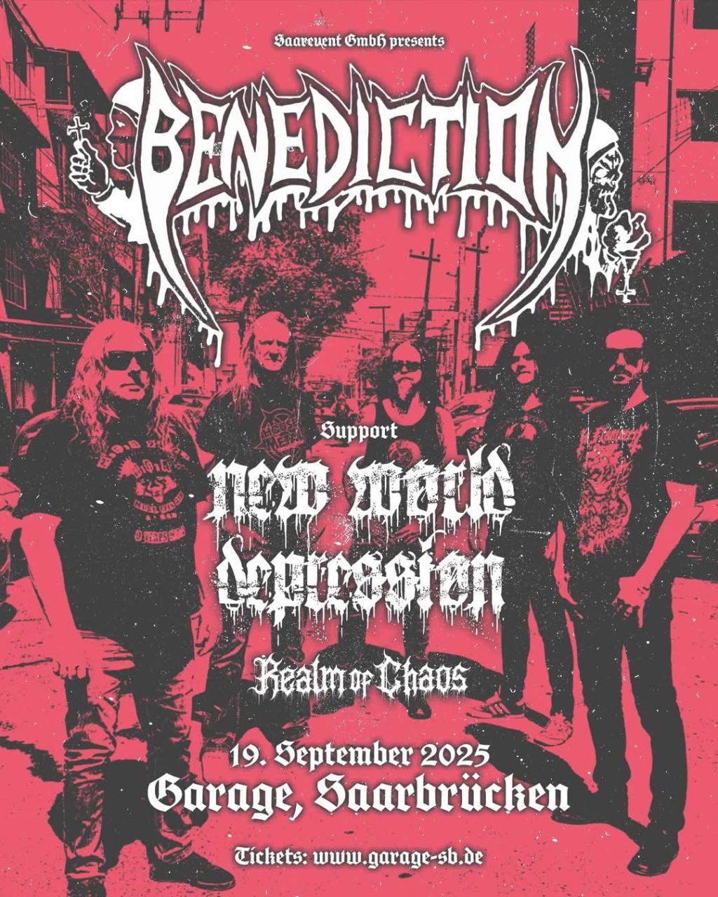 Benediction, New World Depression und Realm of Chaos am 19. September 2025 in der Garage&nbsp;Saarbrücken
