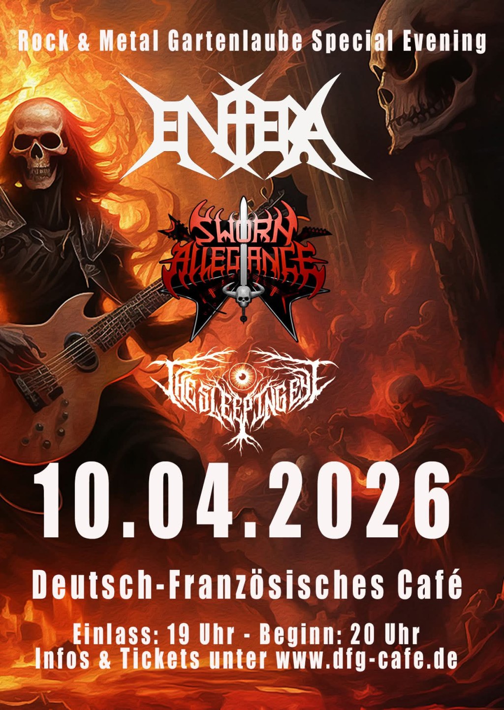 Entera, Sworn Allegiance und The Sleeping Eye am 10. April 2026 im Deutsch-Französischen Café in&nbsp;Saarbrücken